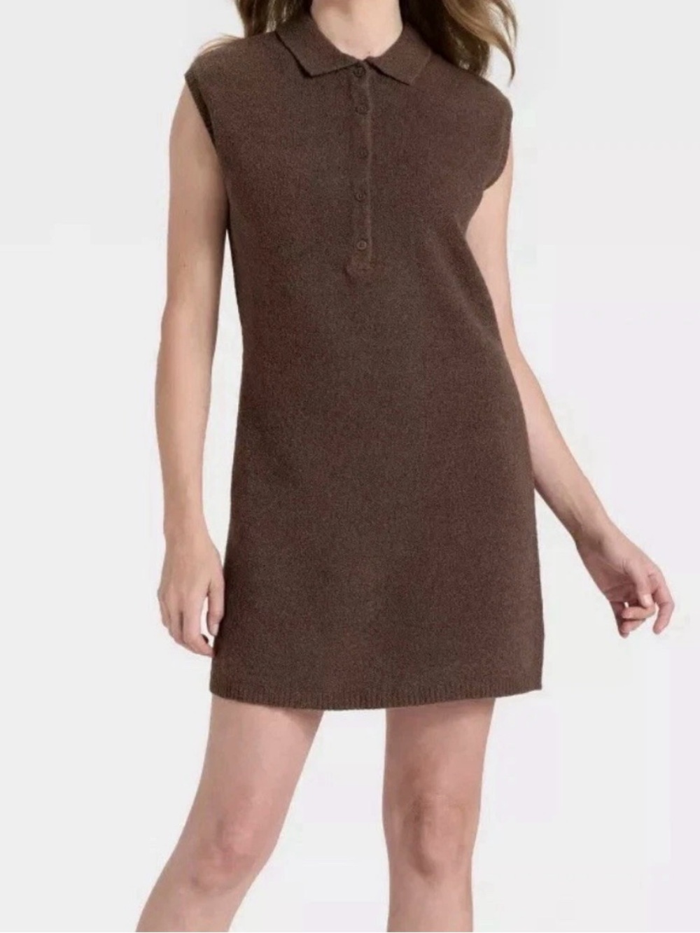 Universal Thread Sleeveless Polo Knit Mini Dress in Brown